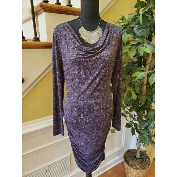 MICHAEL KORS shift dress ruched stretch modern L - Picture 9 of 9